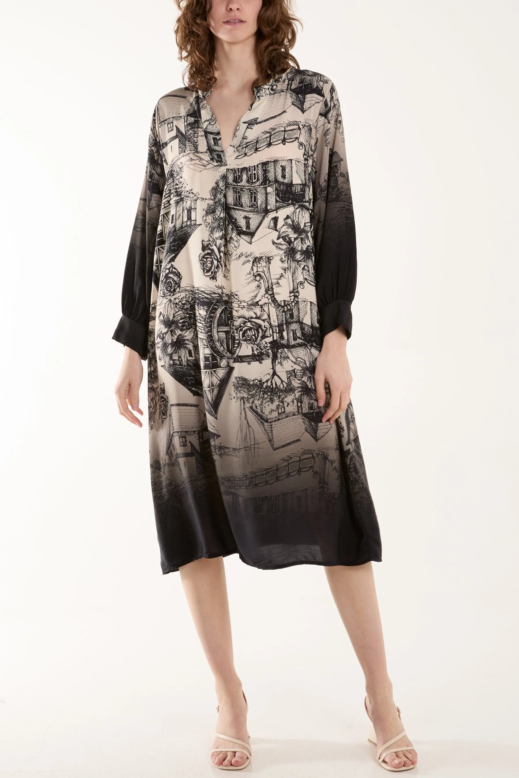 Ombre Landscape Print Midi Dress