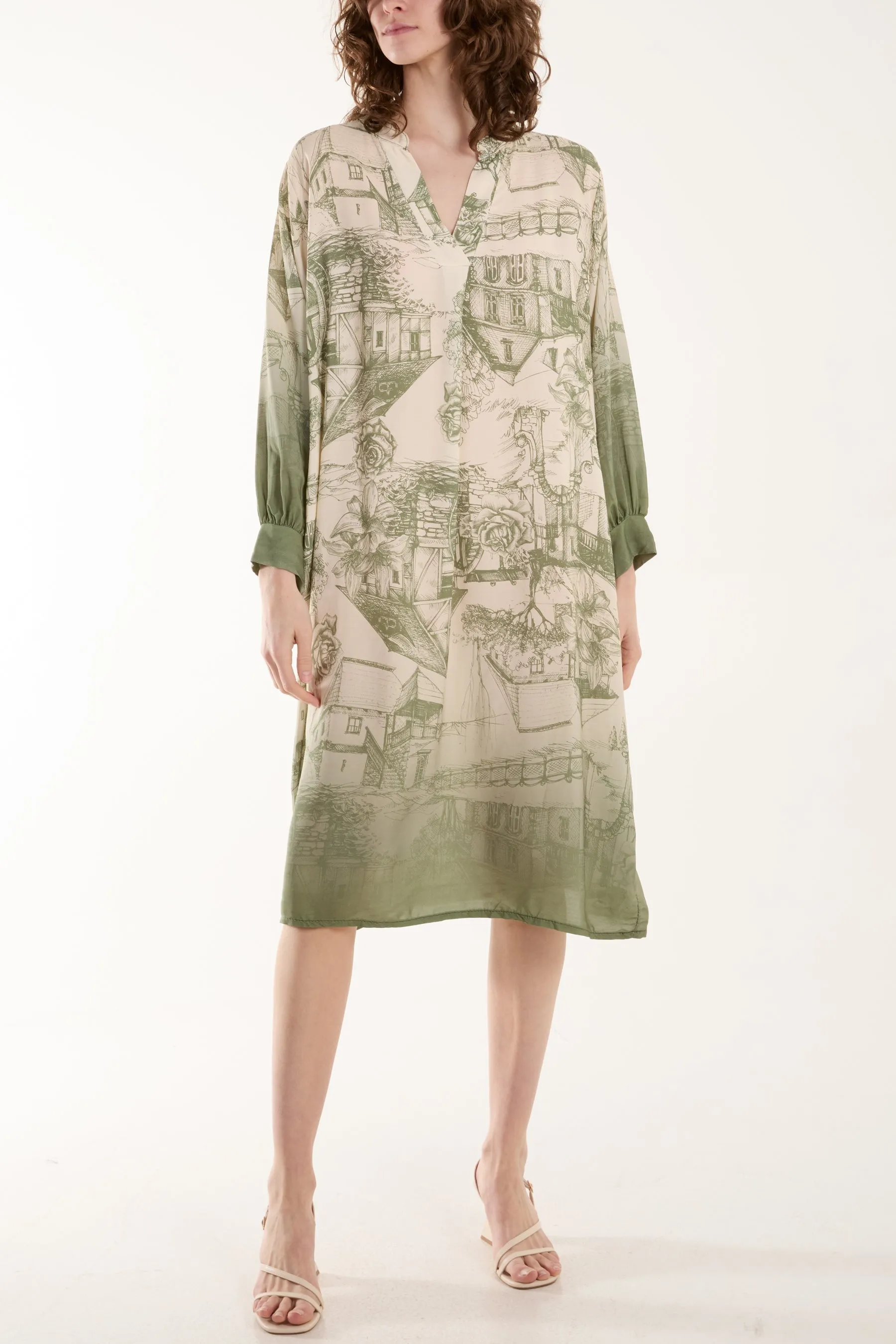 Ombre Landscape Print Midi Dress