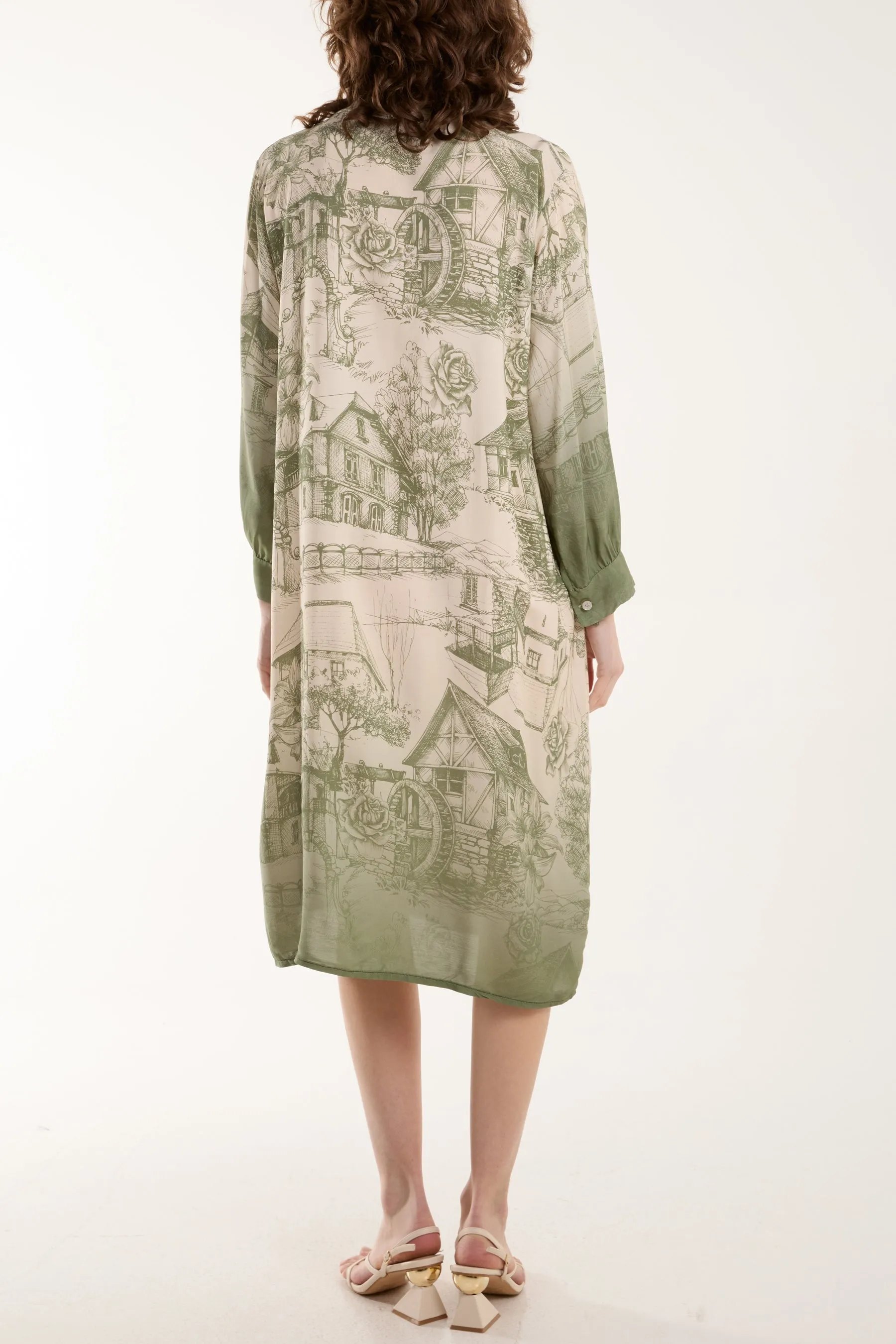 Ombre Landscape Print Midi Dress