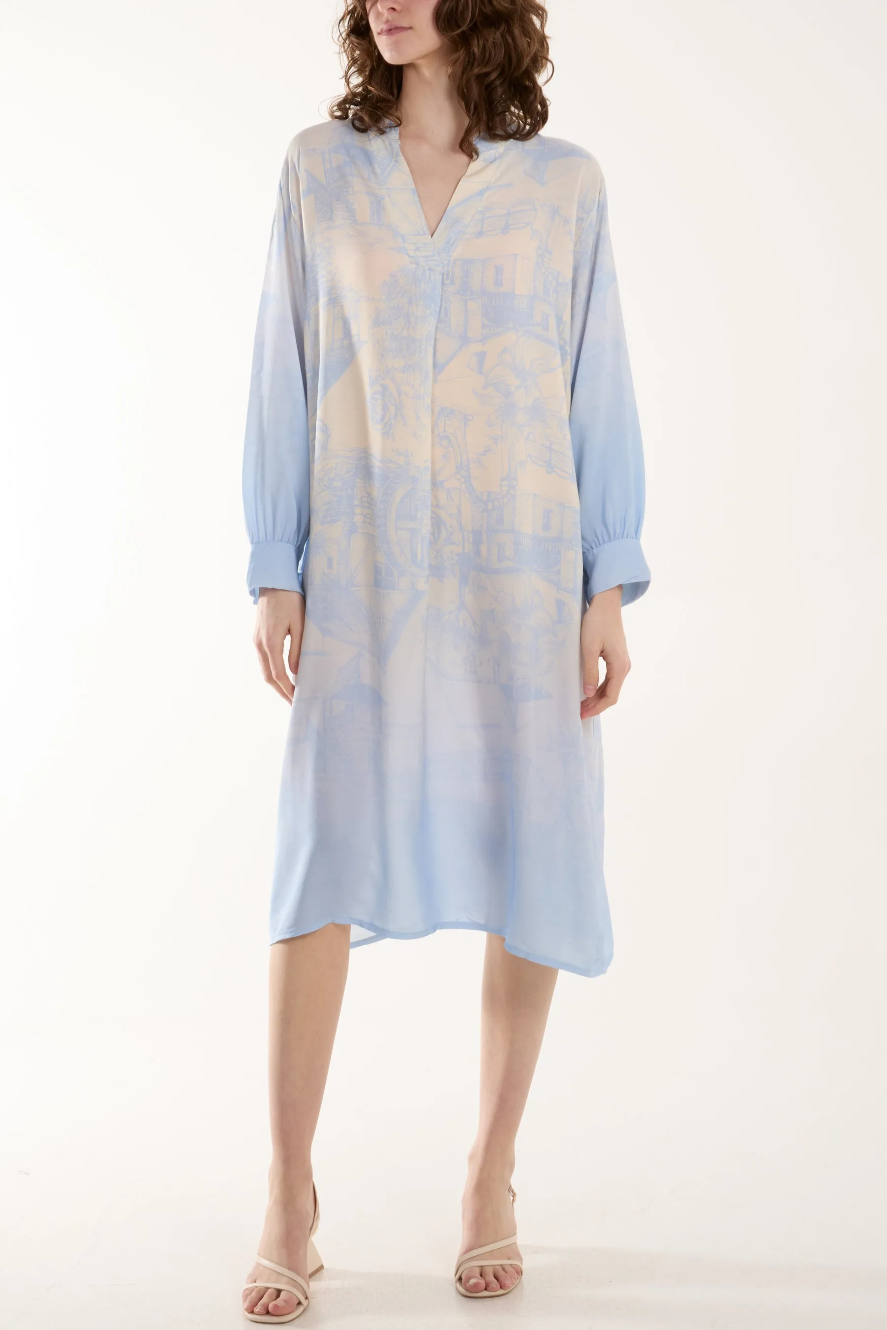 Ombre Landscape Print Midi Dress