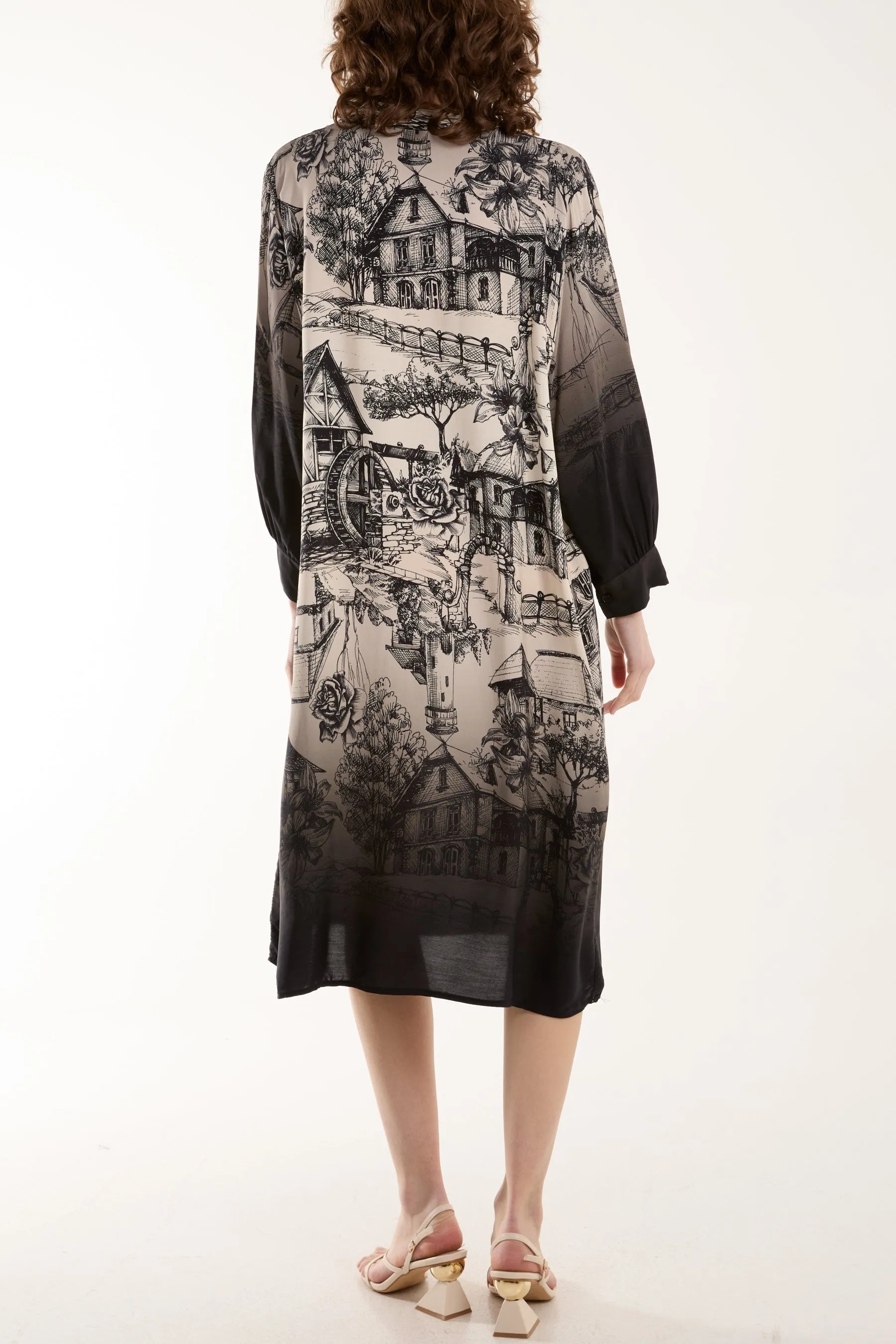 Ombre Landscape Print Midi Dress