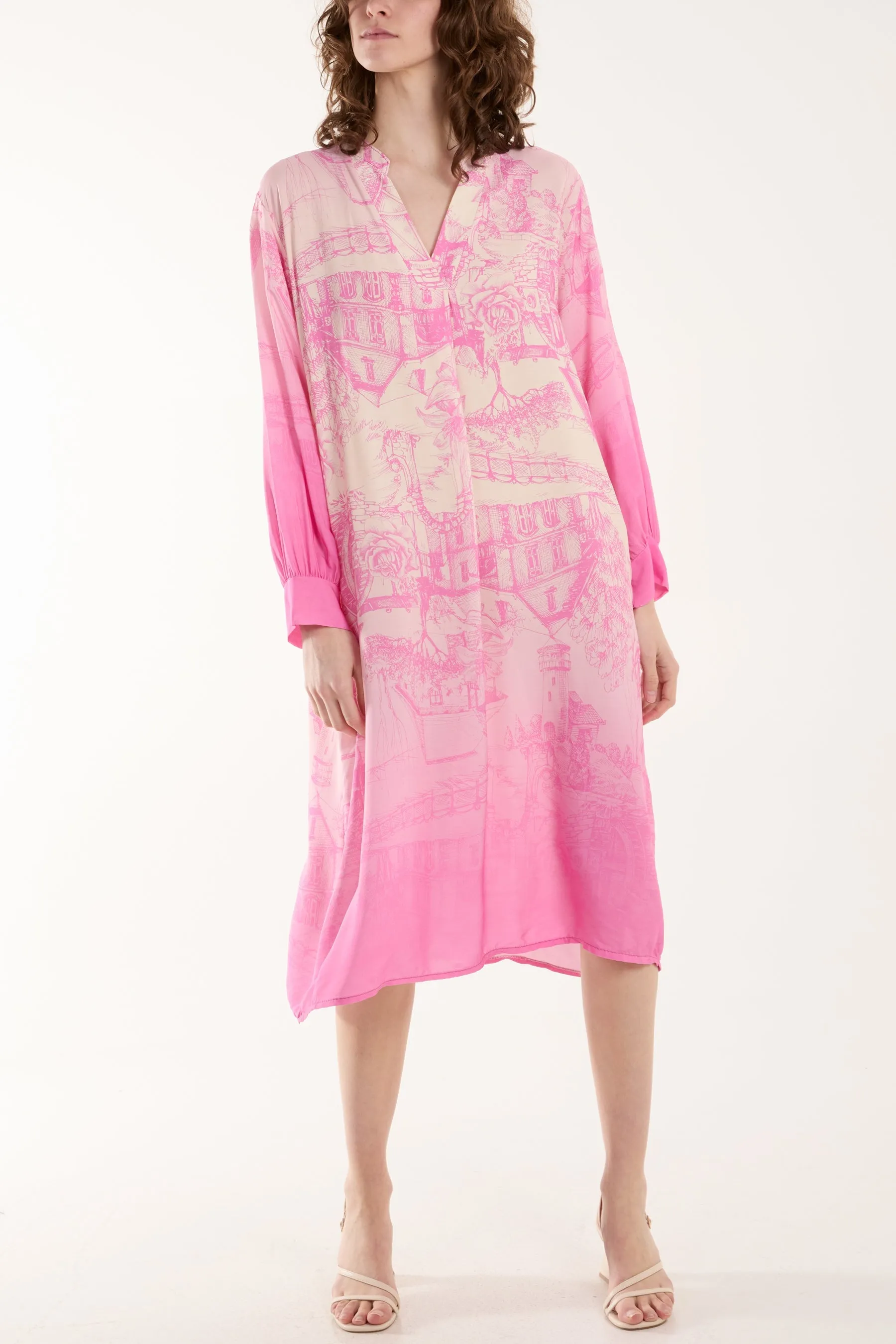 Ombre Landscape Print Midi Dress