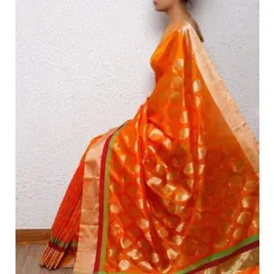 Orange Silk Chanderi Saree with Zari Work