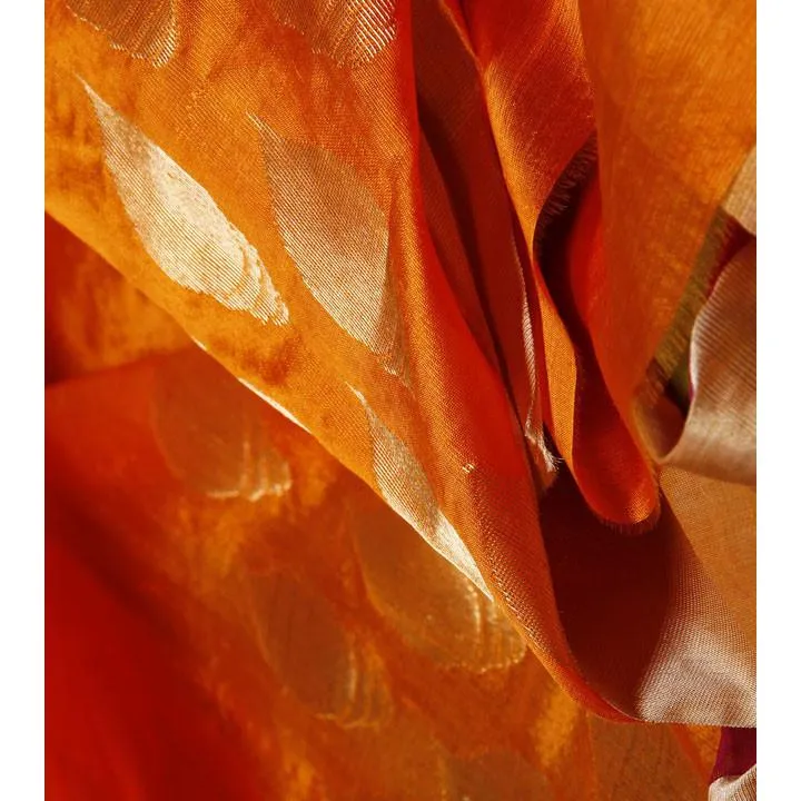 Orange Silk Chanderi Saree with Zari Work