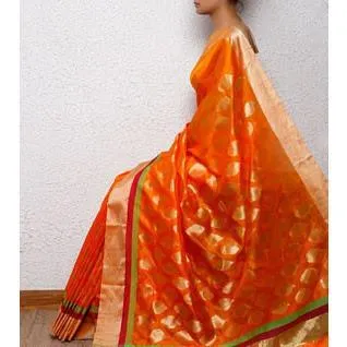 Orange Silk Chanderi Saree with Zari Work