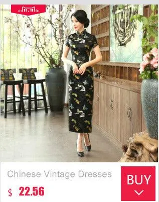 Oriental Style Qipao Dress Black Flower Print Flax