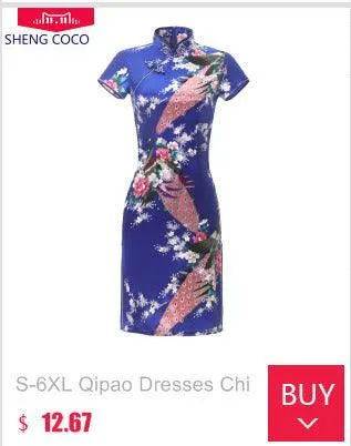 Oriental Style Qipao Dress Black Flower Print Flax