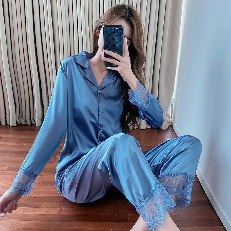 Pajamas Women's Summer Two-Piece Ice Silk Satin Thin Can Be Worn