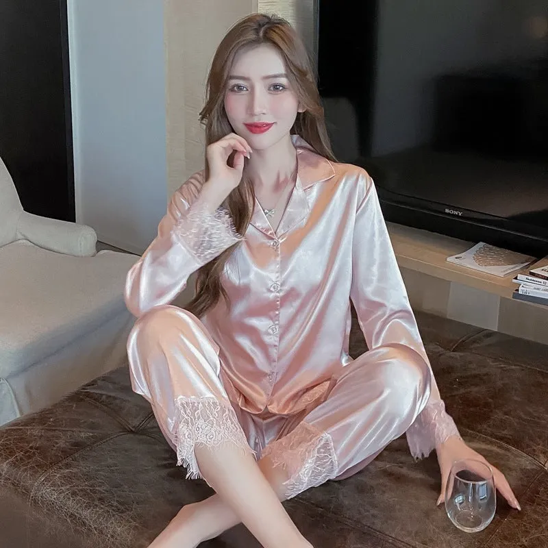 Pajamas Women's Summer Two-Piece Ice Silk Satin Thin Can Be Worn