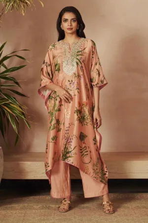 PEACH PRINTED KAFTAN PAIRED WITH PANTS