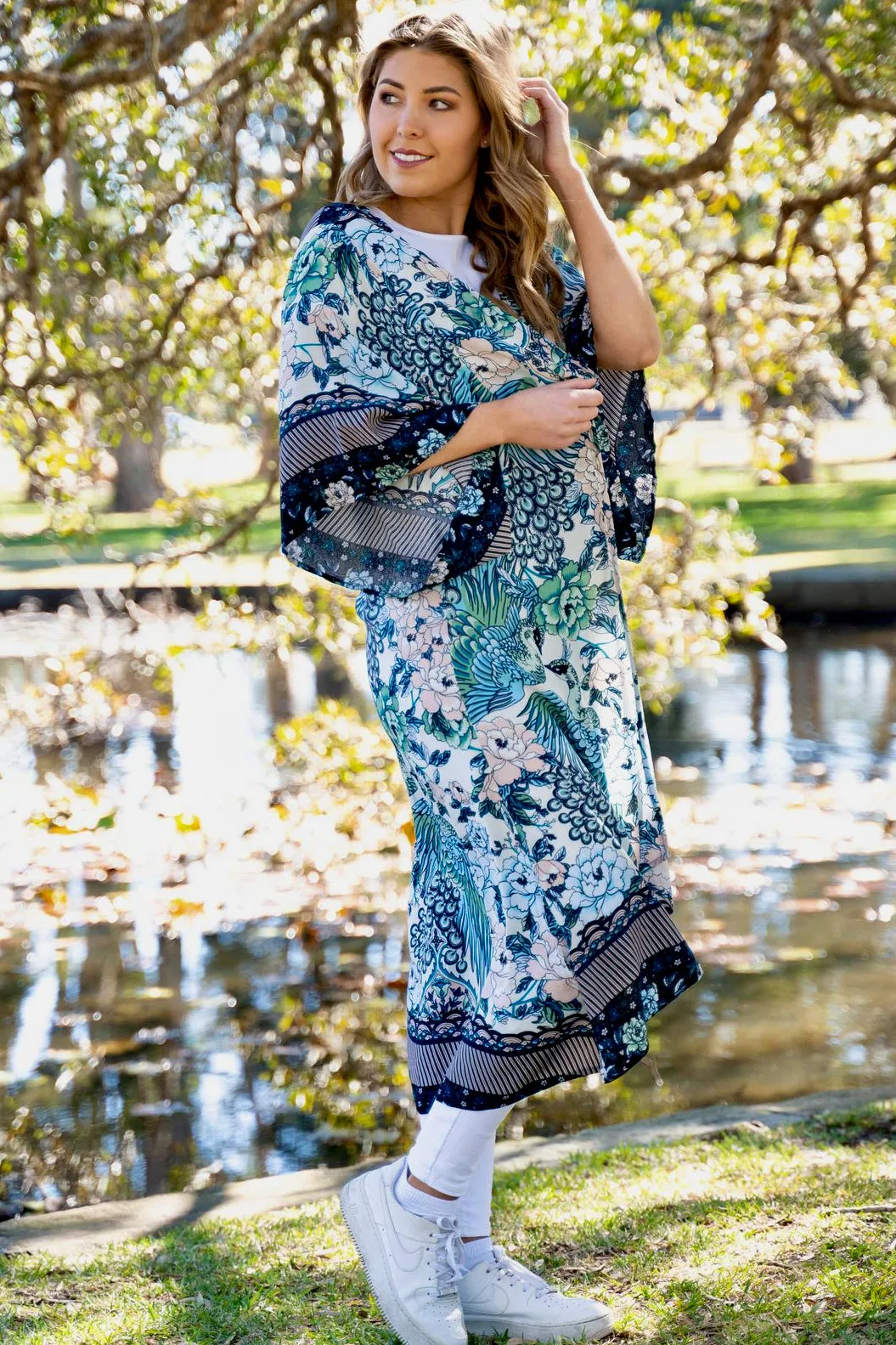 Peacock Kimono - Blue/Peach