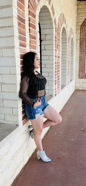 Pearl Beaded Mesh Top
