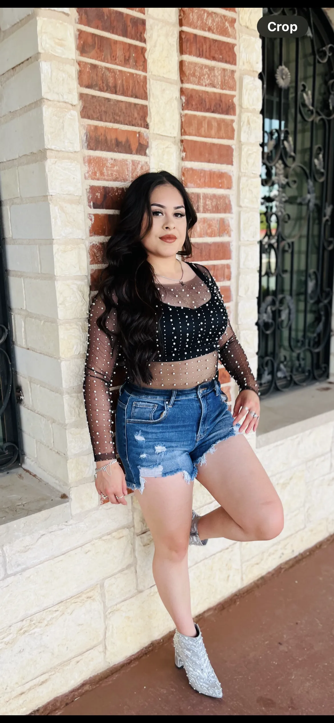 Pearl Beaded Mesh Top