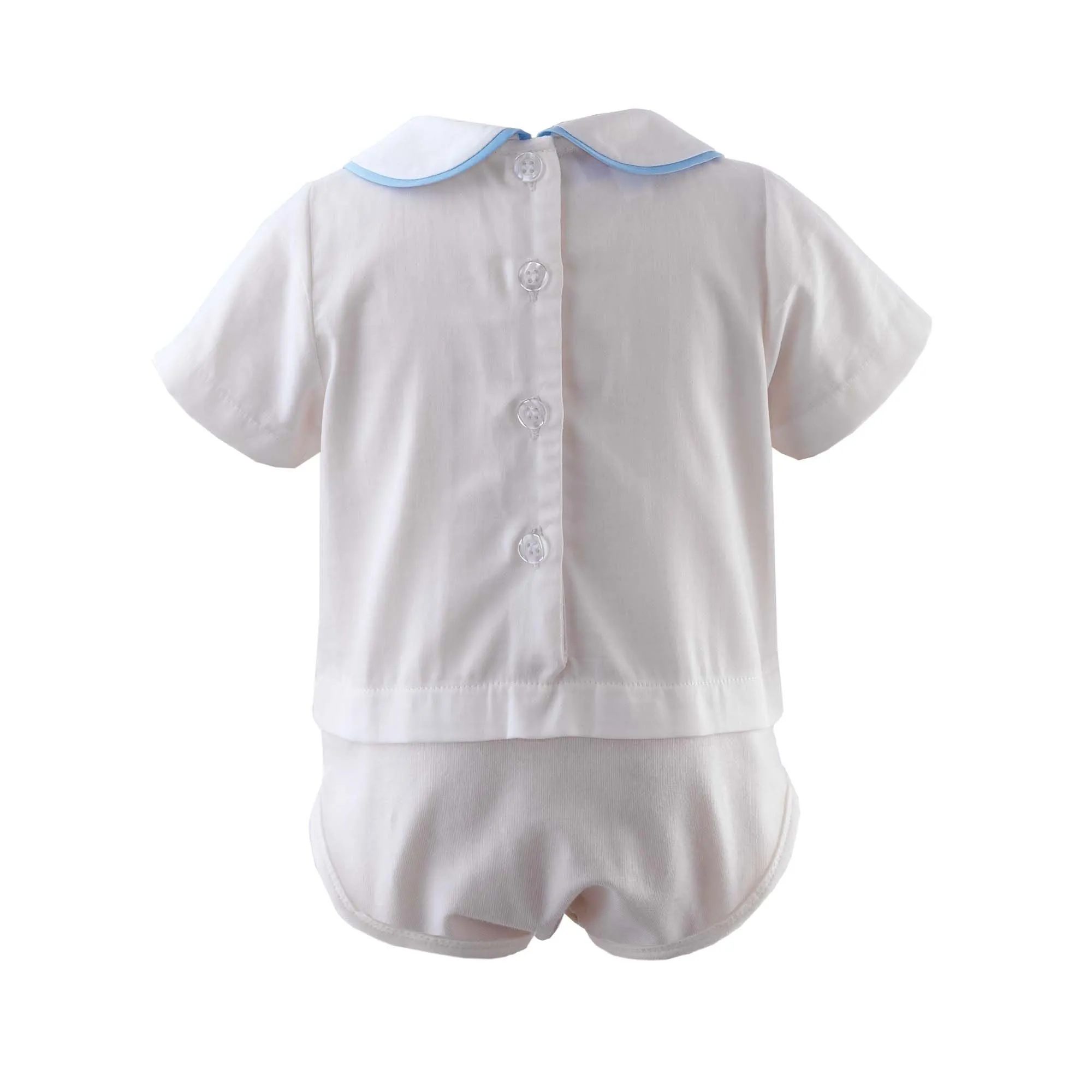 Peter Pan Collar Shirt | White with Blue or Red Trim
