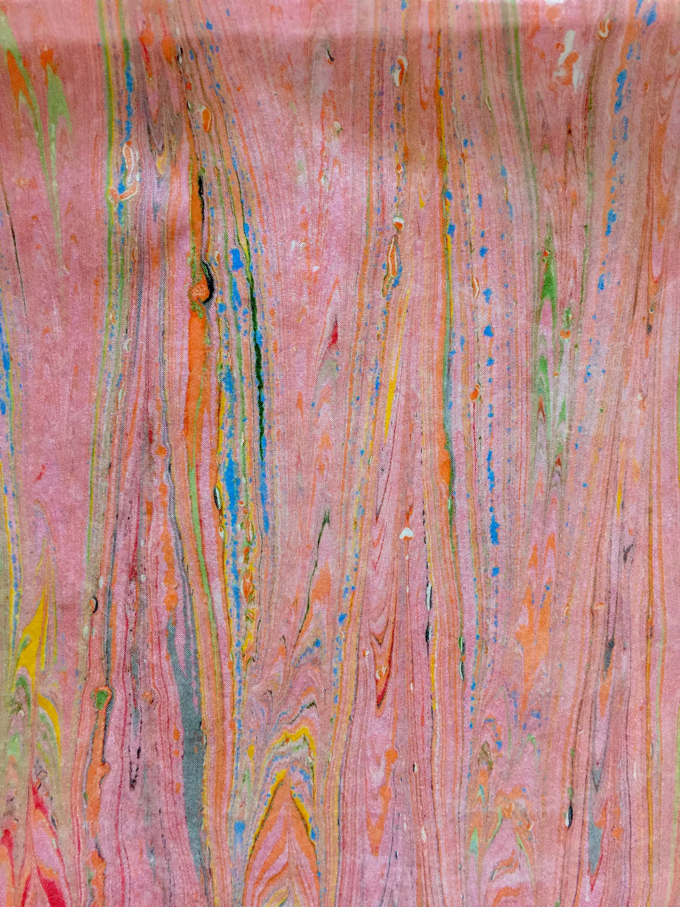 Pink and orange marbled Habotai Silk 14x72"