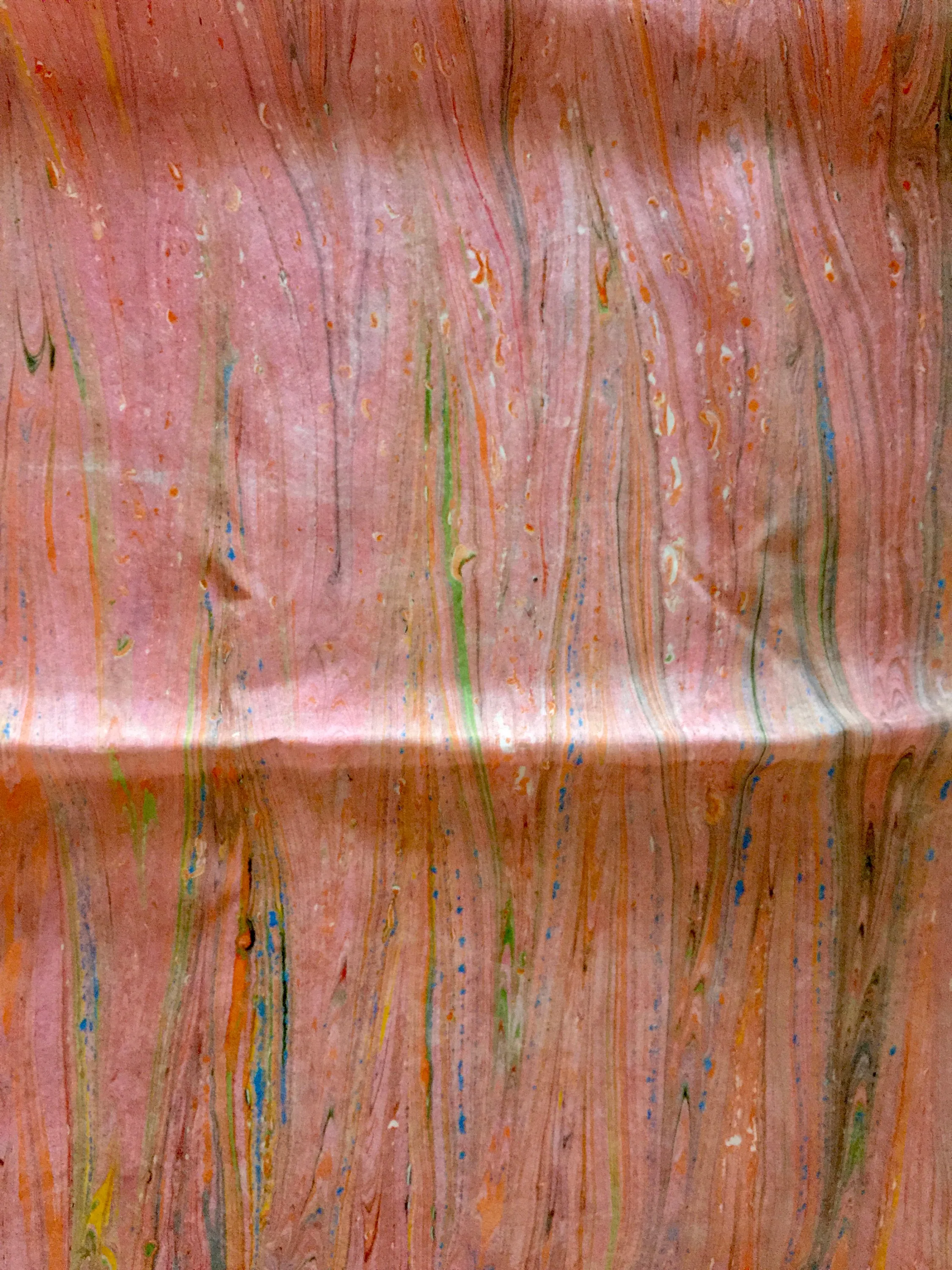 Pink and orange marbled Habotai Silk 14x72"