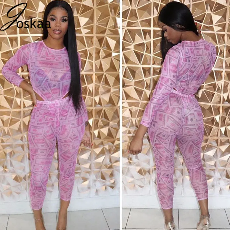 Pink Dollar Print  Long Sleeve Bodysuit