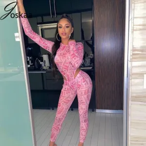 Pink Dollar Print  Long Sleeve Bodysuit