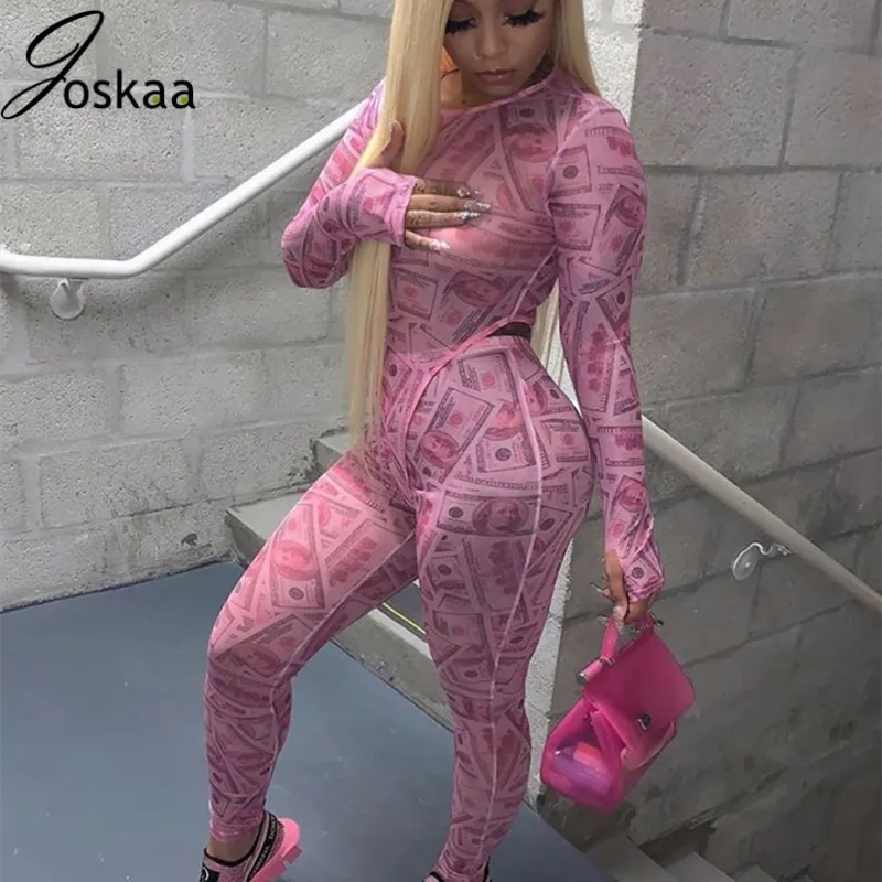 Pink Dollar Print  Long Sleeve Bodysuit