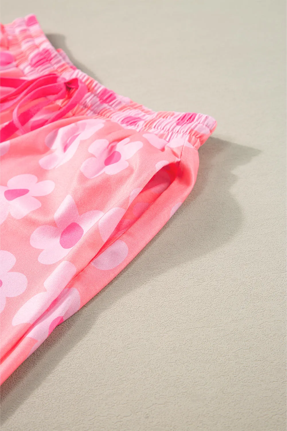 Pink Flower Print Pajamas Set