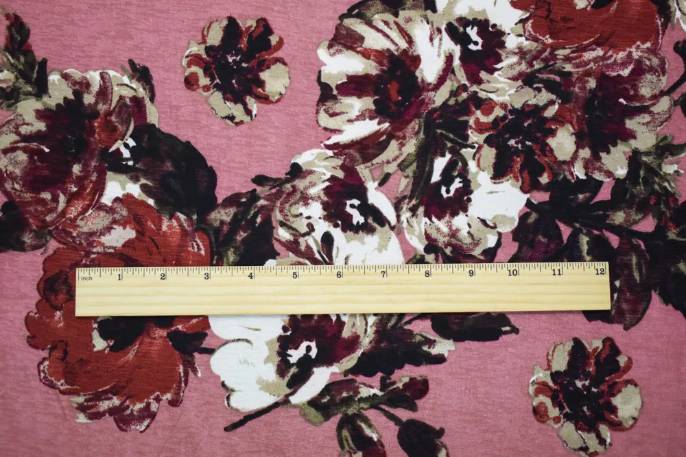 Pink-Red-Multi Poly Floral Printed Onion Skin Jersey Knit Fabric