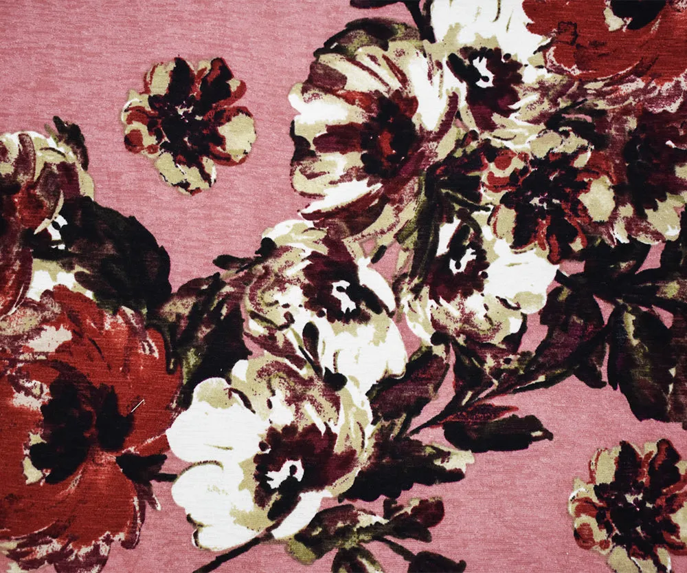 Pink-Red-Multi Poly Floral Printed Onion Skin Jersey Knit Fabric