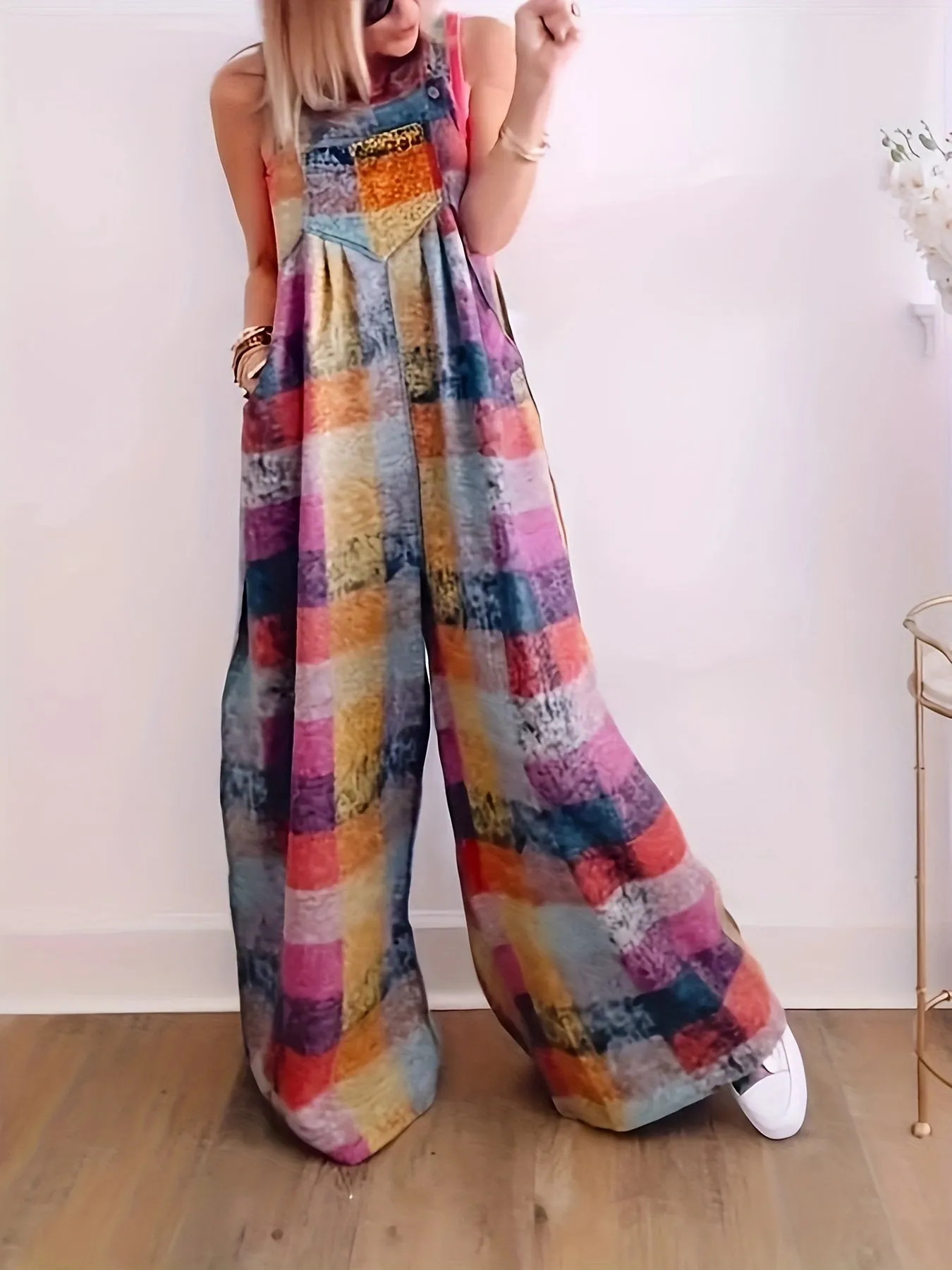 Plaid Print AutumnWinter Long Jumpsuit Overalls