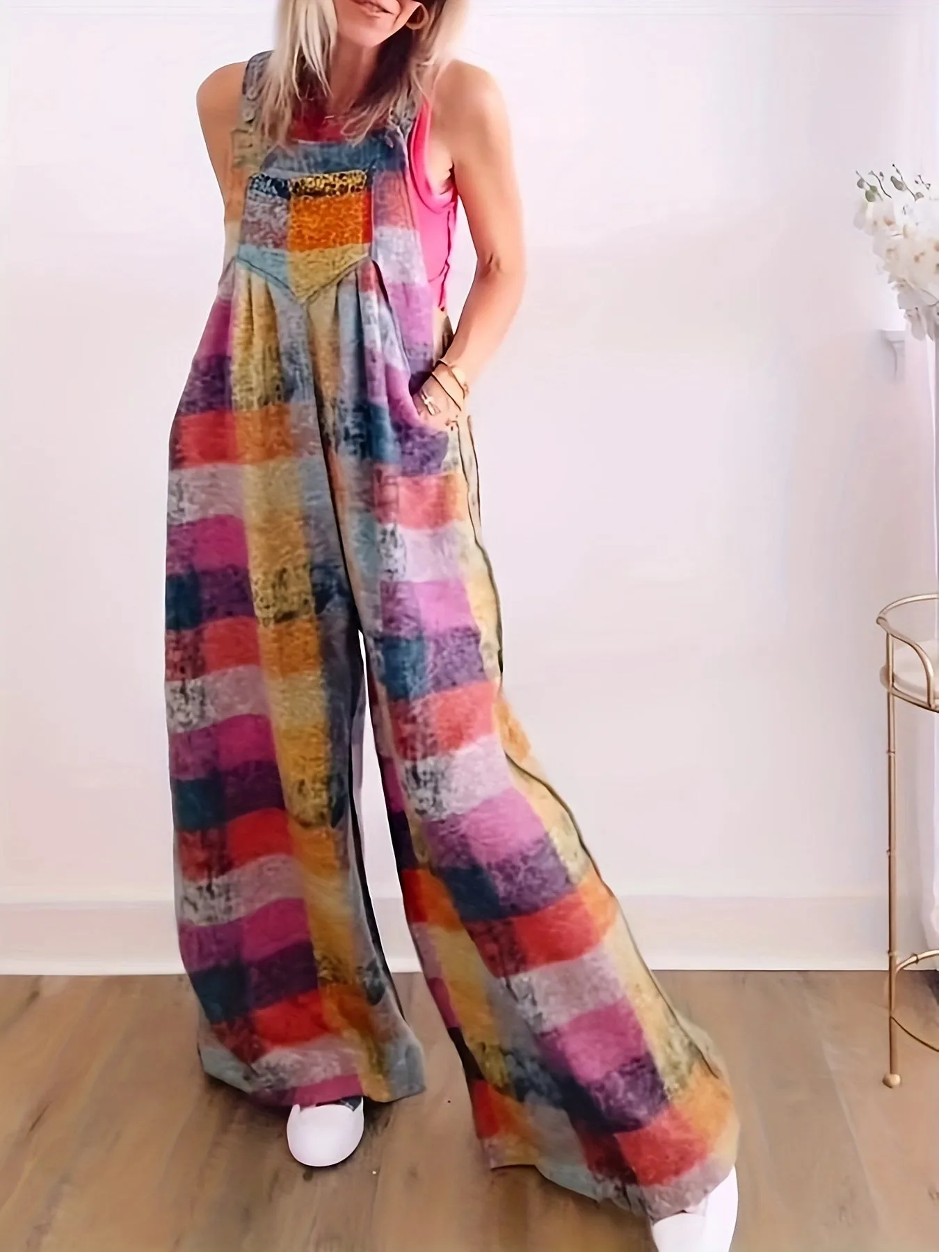 Plaid Print AutumnWinter Long Jumpsuit Overalls