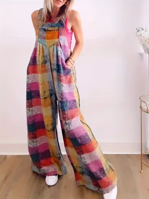 Plaid Print AutumnWinter Long Jumpsuit Overalls