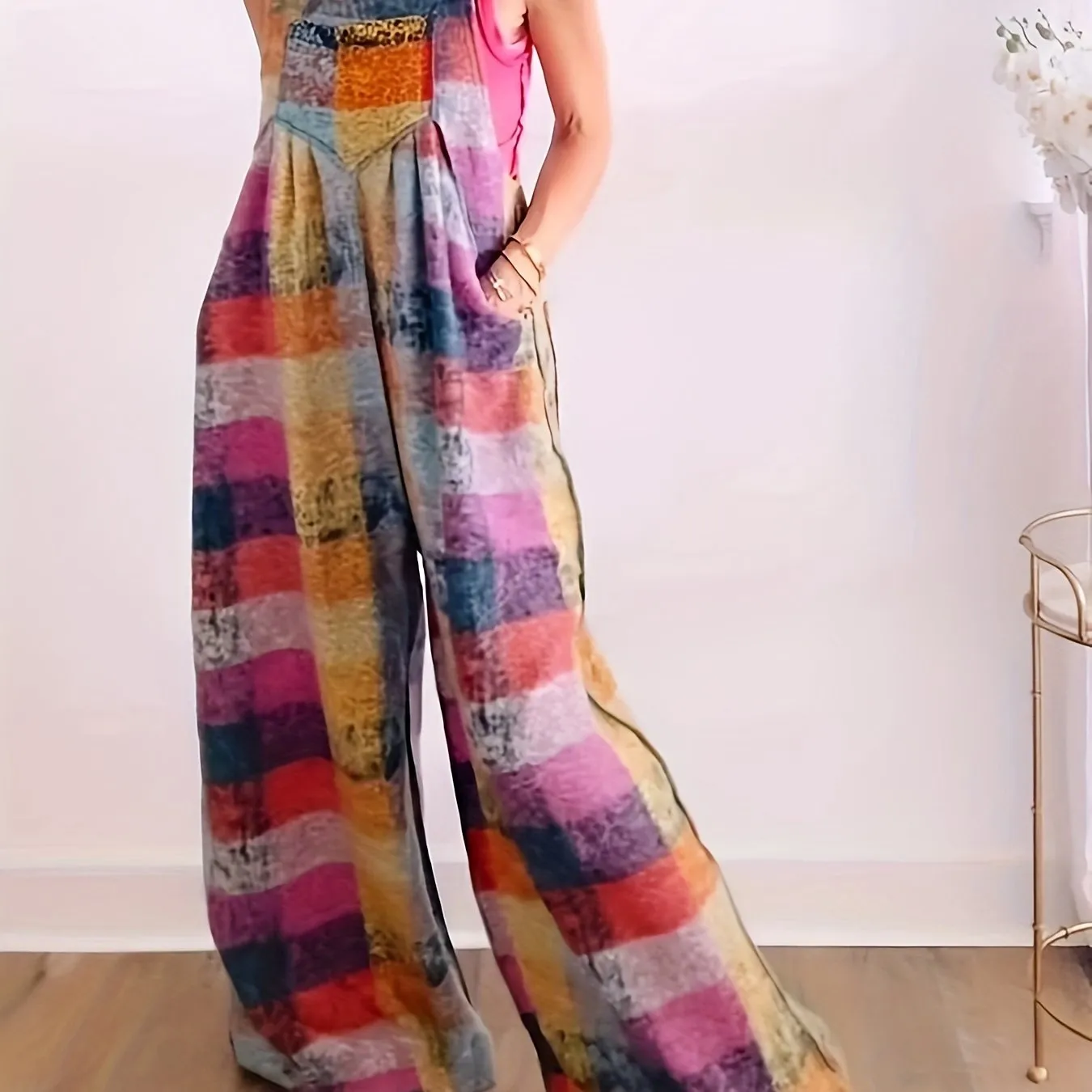 Plaid Print AutumnWinter Long Jumpsuit Overalls