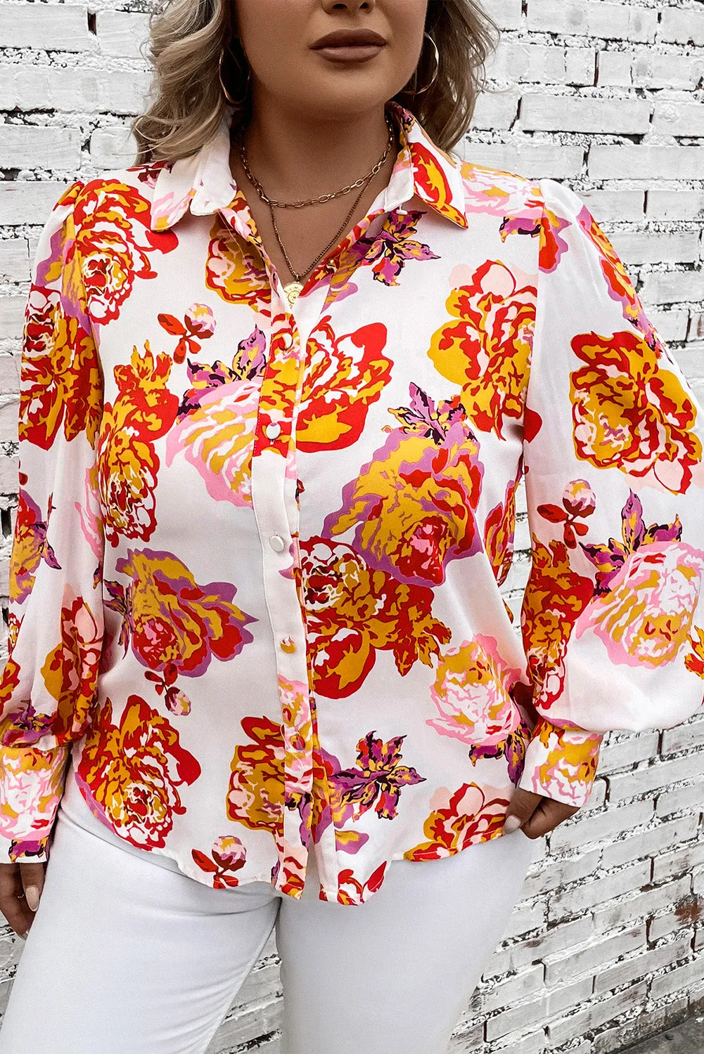 Plus Size Printed Long Sleeve Shirt ( 2 Print Colors)