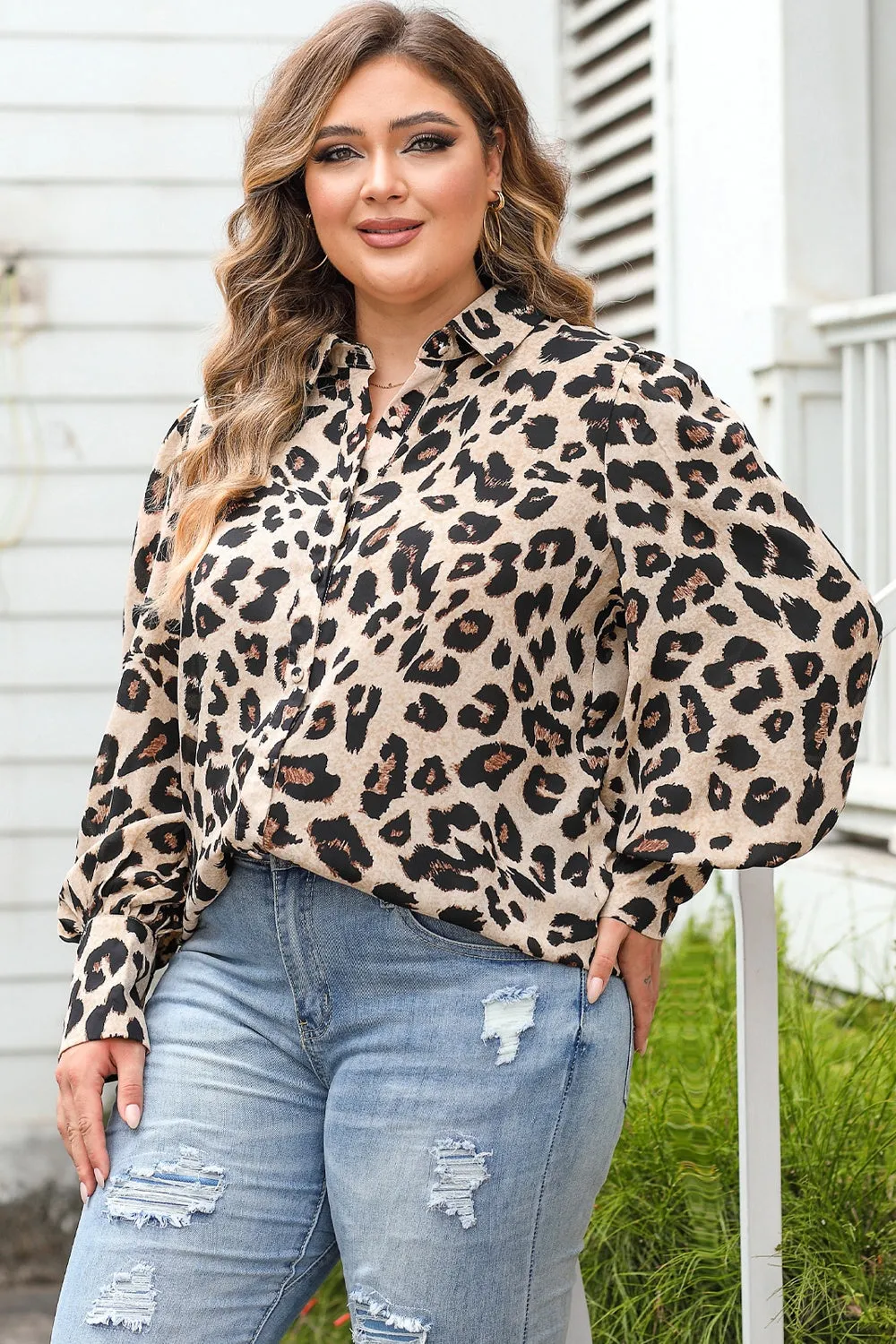 Plus Size Printed Long Sleeve Shirt ( 2 Print Colors)
