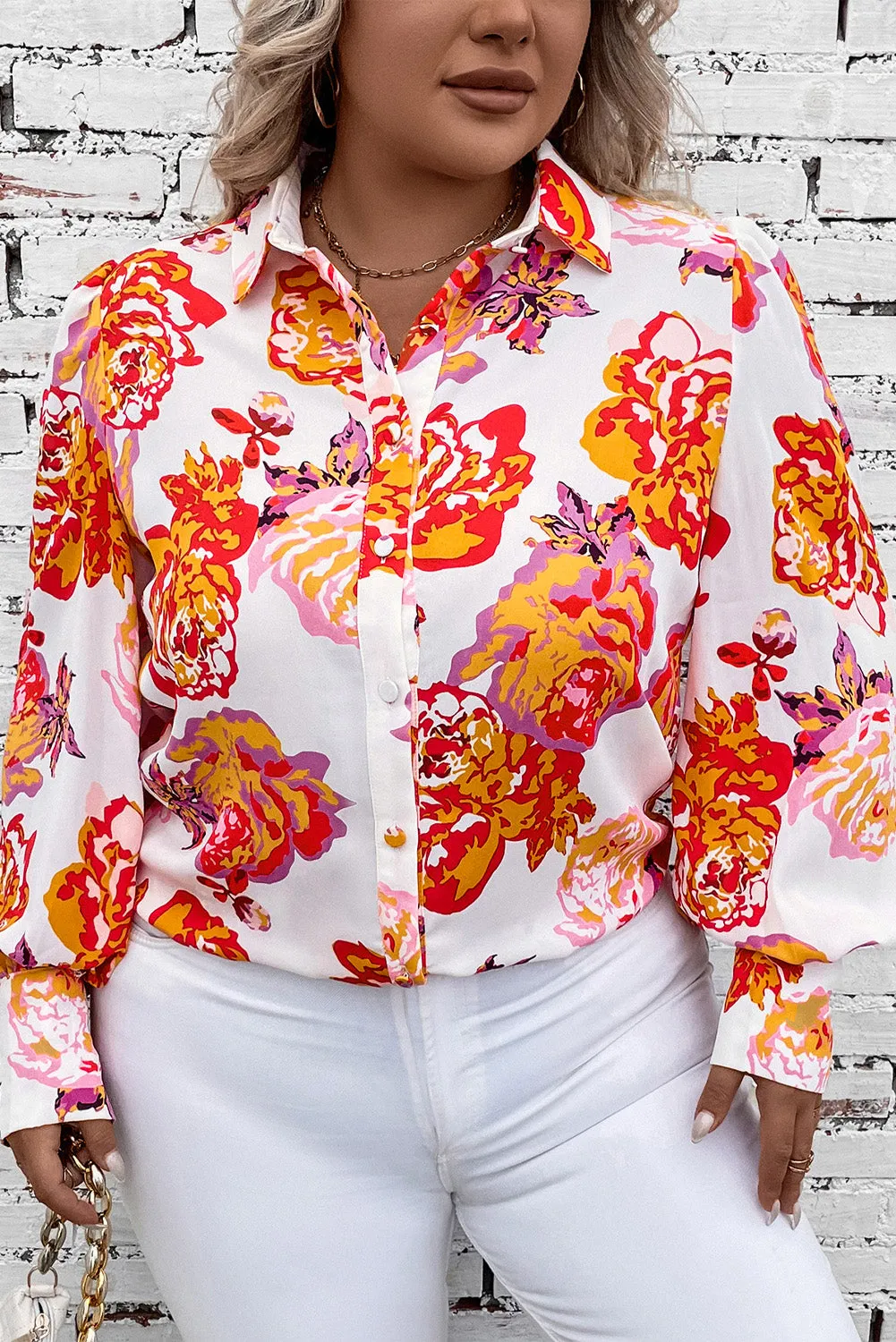 Plus Size Printed Long Sleeve Shirt ( 2 Print Colors)