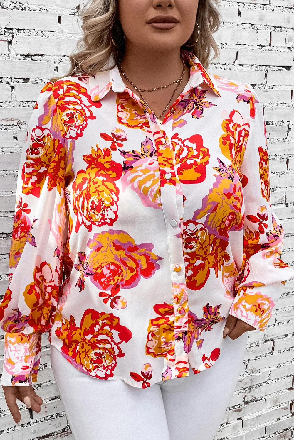 Plus Size Printed Long Sleeve Shirt ( 2 Print Colors)