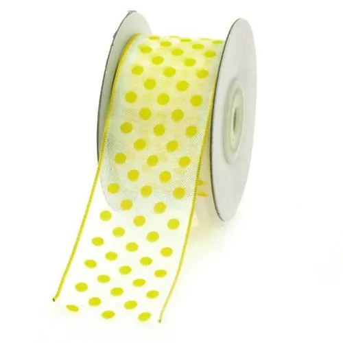 Polka Dot Organza Ribbon Wired Edge, 1-1/2-inch, 10-yard