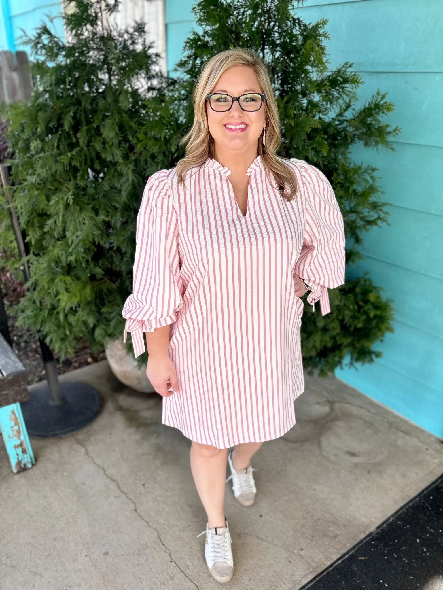 Preppy in Pink Seersucker Dress
