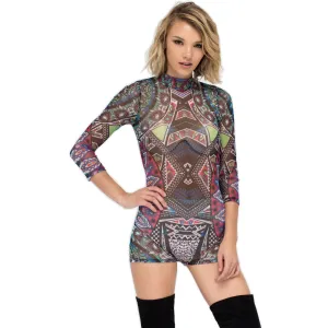 Print Jumpsuit Sexy Backless Club Wear Sheer Mesh Overalls