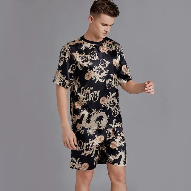 Print Satin Men Pajama Suit