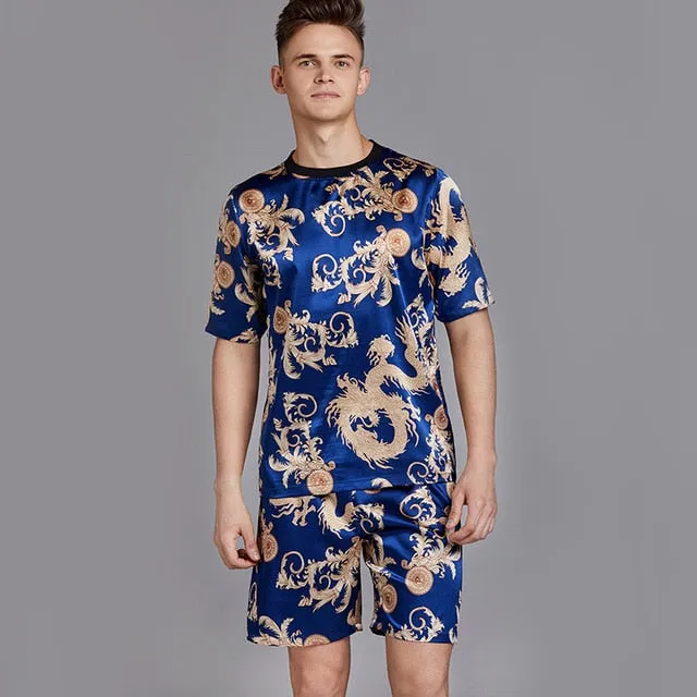 Print Satin Men Pajama Suit