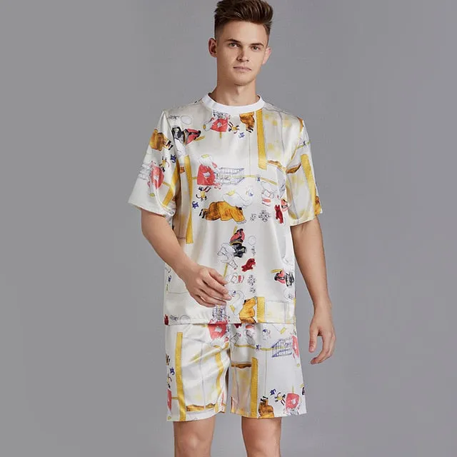 Print Satin Men Pajama Suit