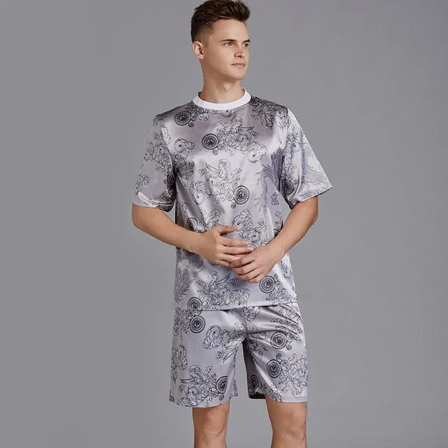 Print Satin Men Pajama Suit