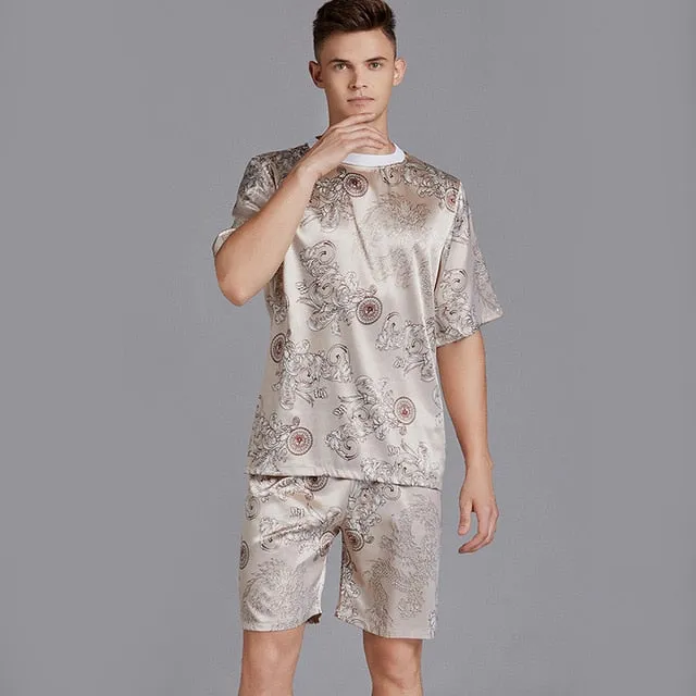 Print Satin Men Pajama Suit