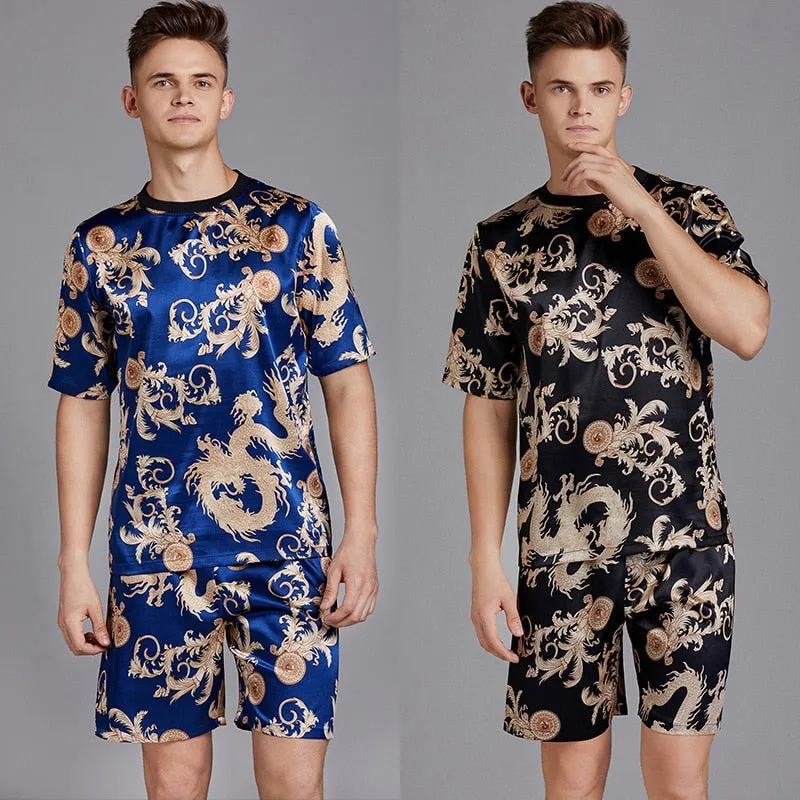 Print Satin Men Pajama Suit