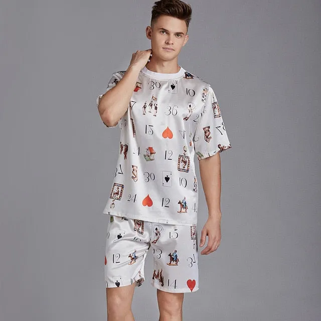 Print Satin Men Pajama Suit