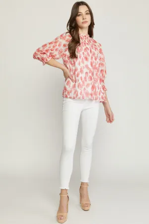Printed mock neck 3/4 sleeve length top