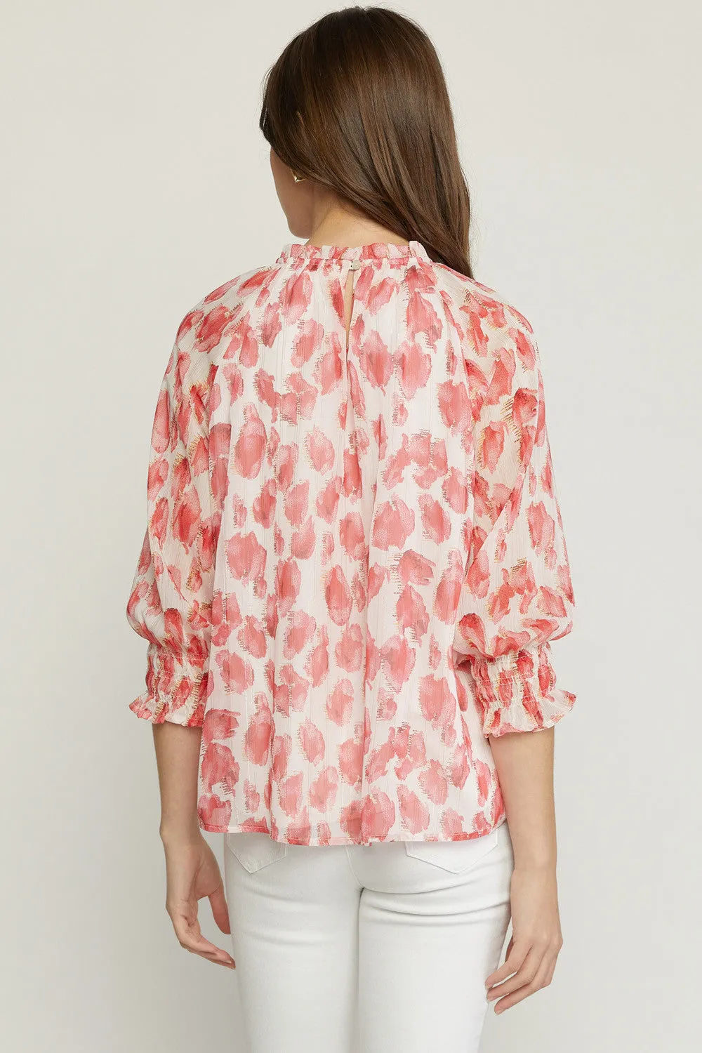 Printed mock neck 3/4 sleeve length top