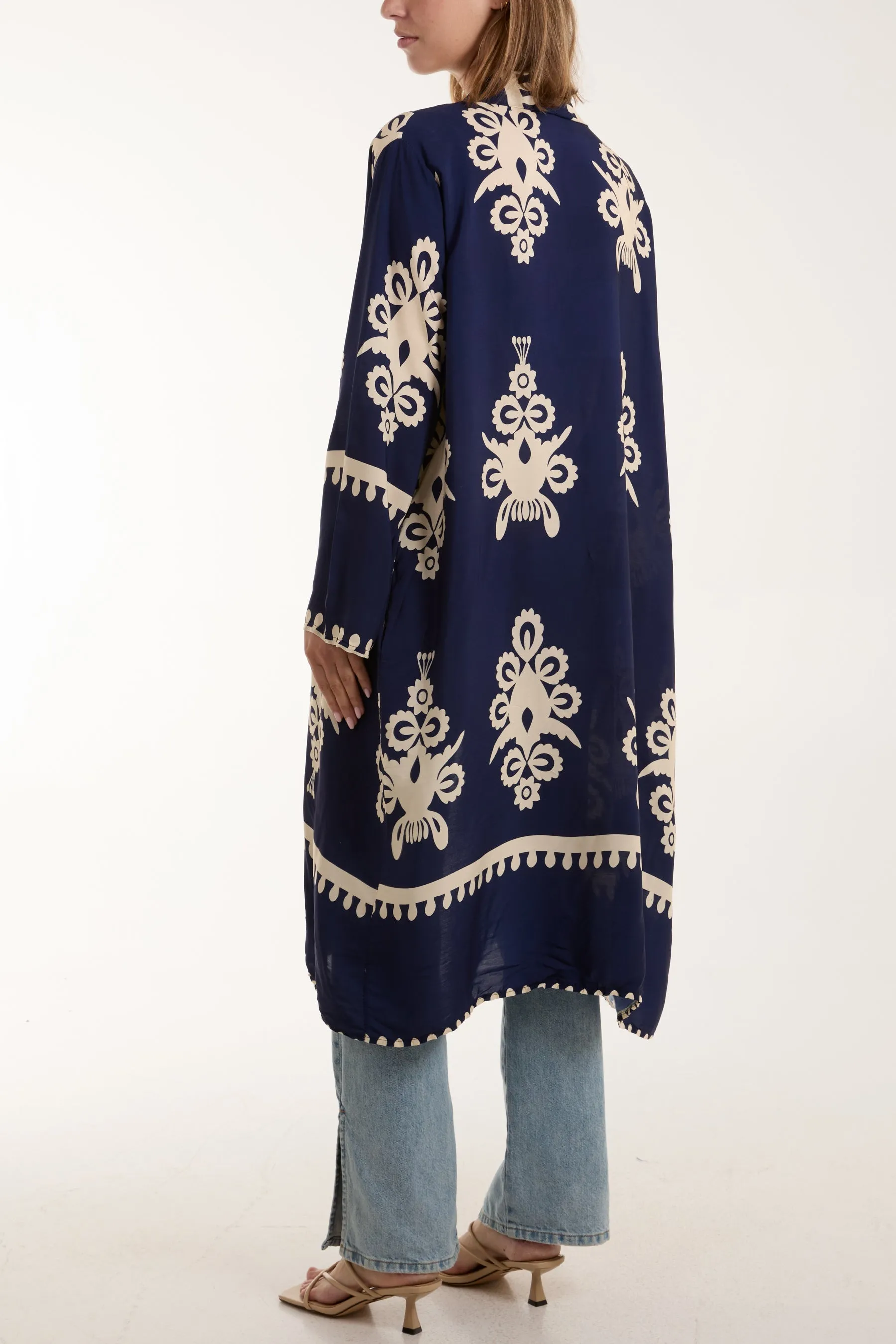 Printed Pockets Long Kimono
