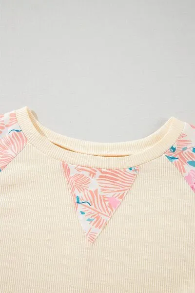 Printed Round Neck Balloon Sleeve Sweatshirt
