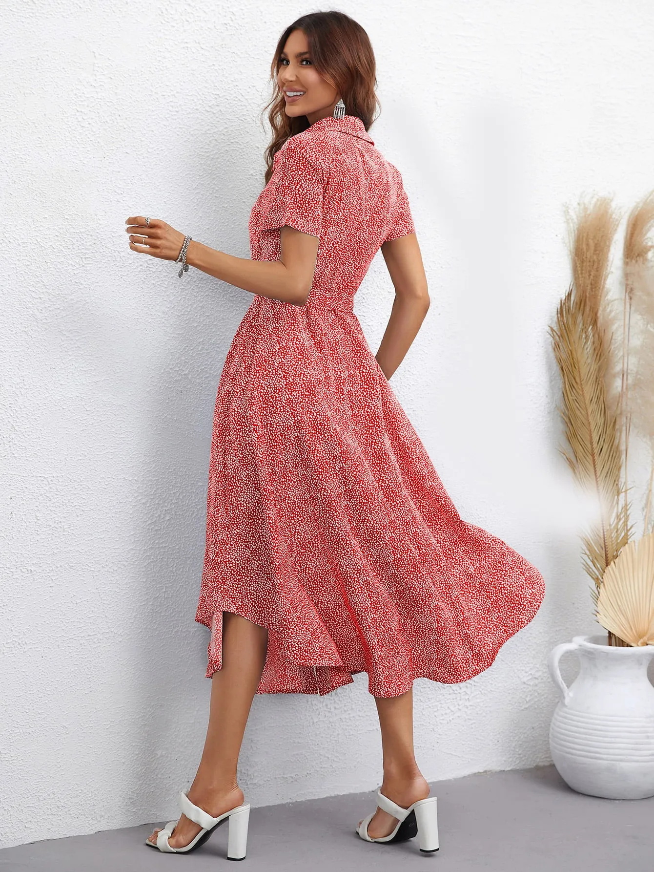 Printed Short Sleeve Collared Dress