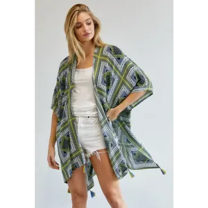 PRINTED SHORT SLEEVE LOOSE KIMONO